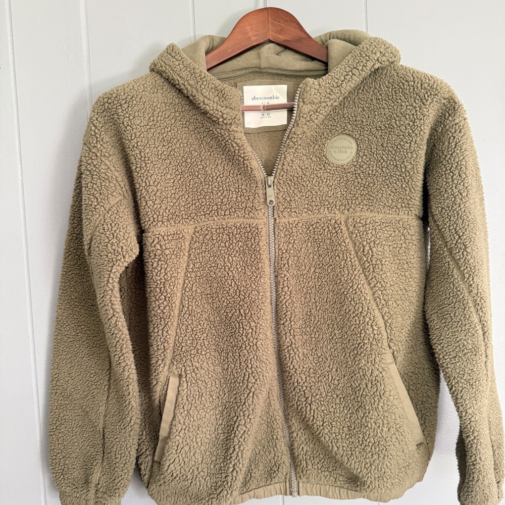 Kids‎ Sherpa Fleece Full Zip Hoodie Jacket Size 13/14 Granola Girl Gorpcore Tan